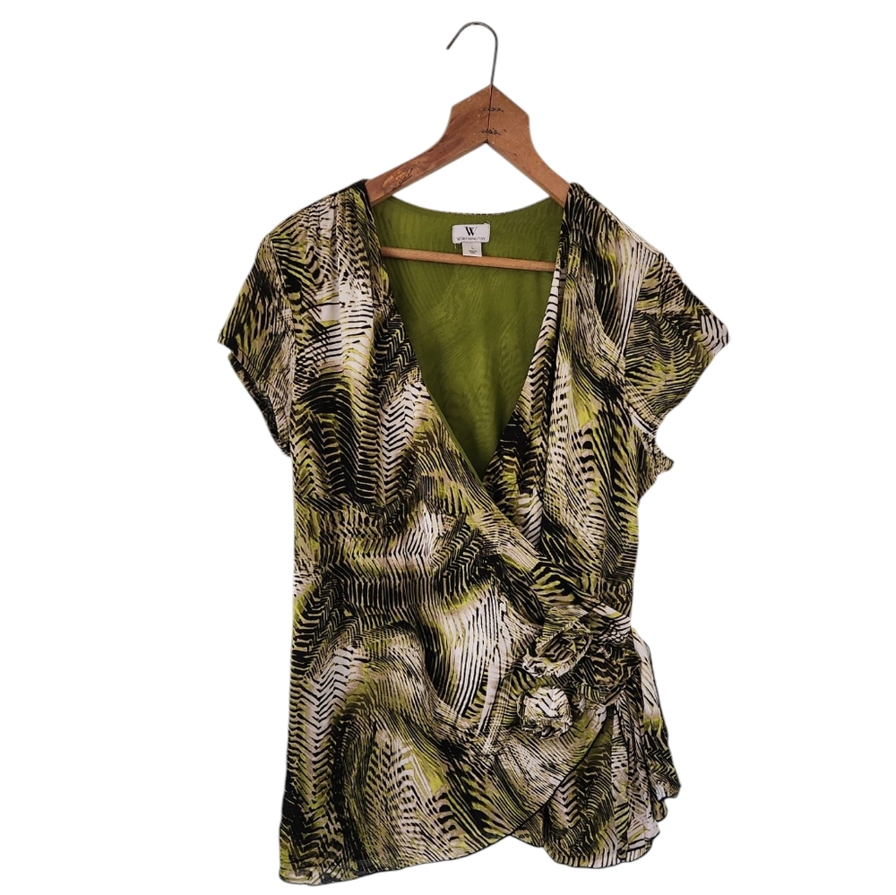 Vintage Worthington Womens Babydoll Top Size Large Green Black Y2K Fairy Grunge